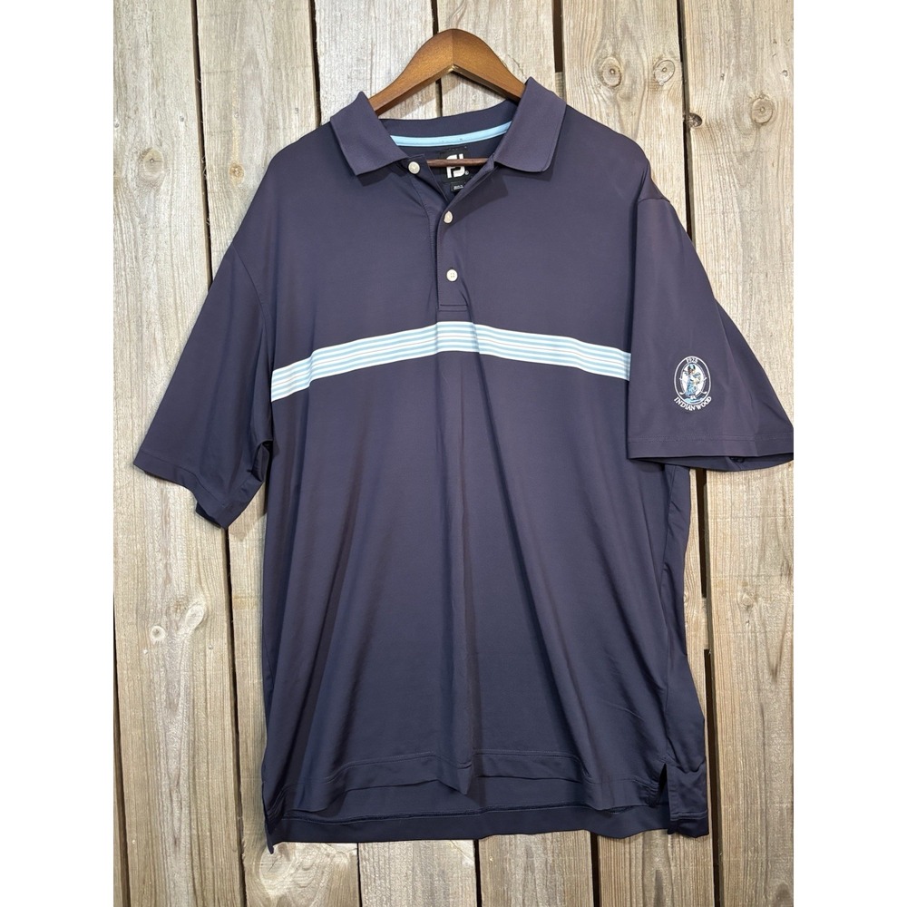 FootJoy FJ Men's Golf Polo Shirt XL Classic Fit Navy Stripe Indianwood Logo